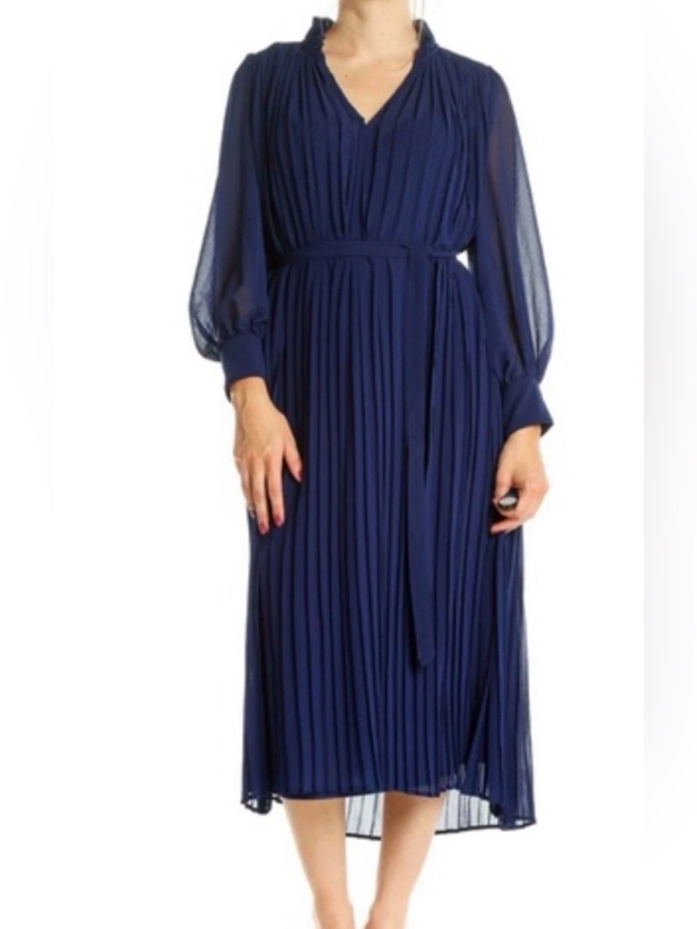 NWT Banana Republic Navy Pleated V-Neck Midi Dress - Petite XS